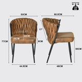 Set of 2 dining room chairs retro vintage style with braided file in brown suede - miliana