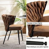 Set of 2 dining room chairs retro vintage style with braided file in brown suede - miliana