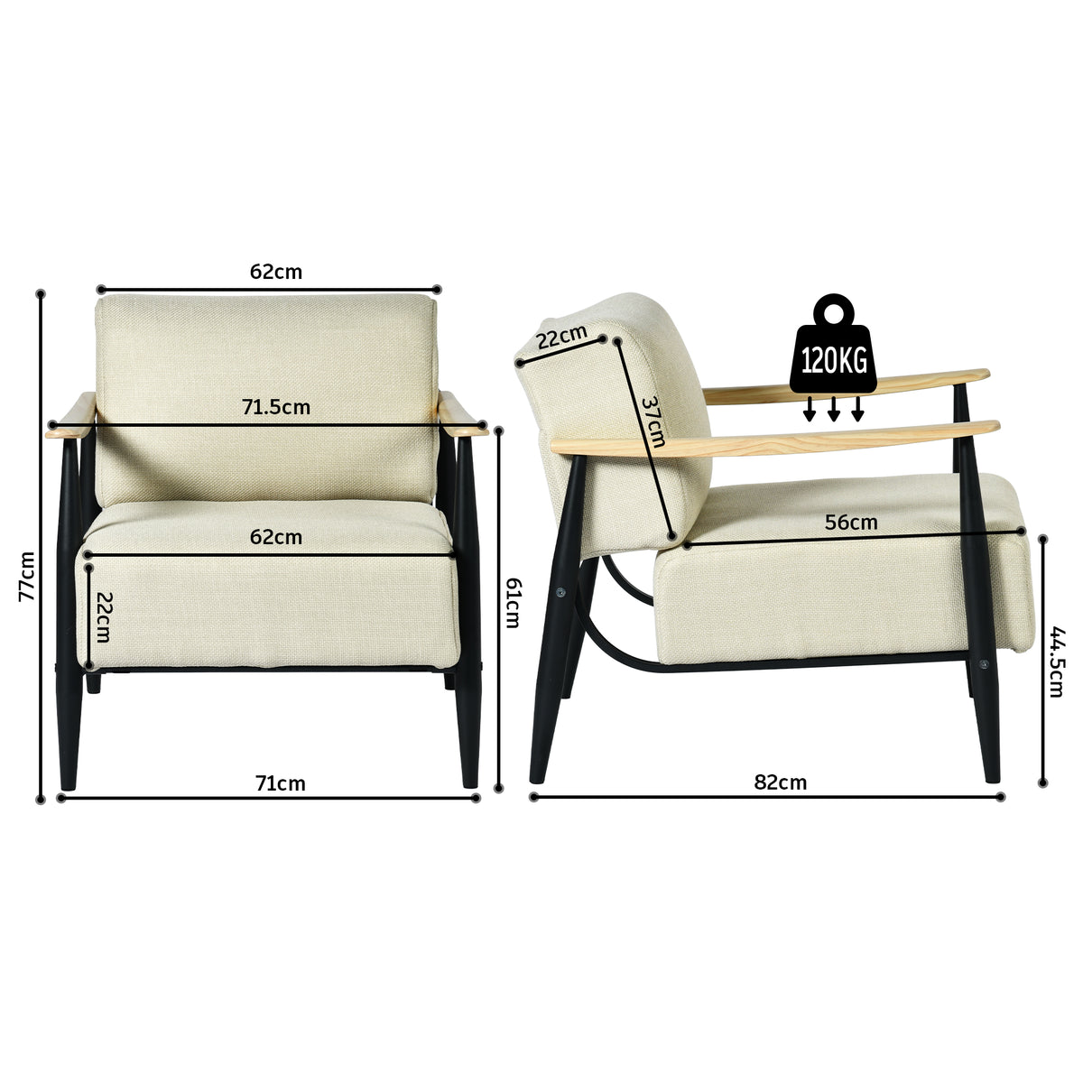 Loungesessel mit Armlehnen aus beigem Cord – DOMCO