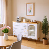 Commode blanche moderne avec 4 tiroirs spacieux et porte en verre trempé