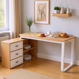 Bureau simple en bois naturel avec 3 tiroirs et 2 niches ouvertes â€?147×100×75,3 cm