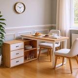 Bureau simple en bois naturel avec 3 tiroirs et 2 niches ouvertes â€?147×100×75,3 cm