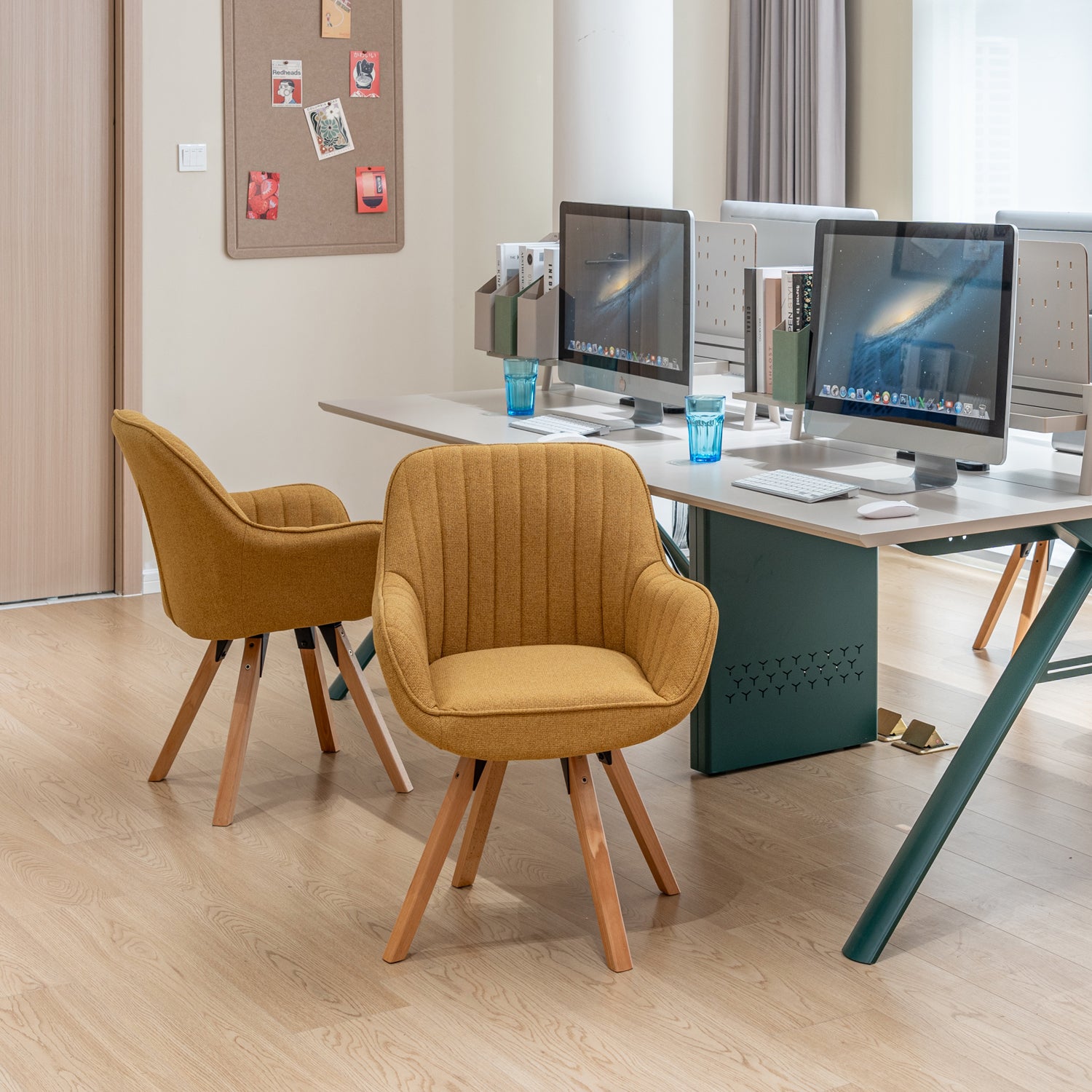 Lot de 2 chaises de salle à manger confortables en tissu jaune pivotantes 360° - CARSON FABRIC YELLOW 2PCS
