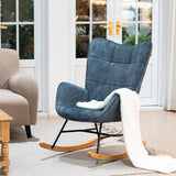 Fauteuil à bascule allaitement scandinave avec accoudoirs en velours bleu à surpiqûres - KELAN