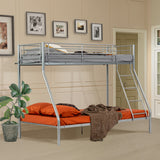Lit superposé 3 places et 2 étages en métal argenté avec échelle 140x190cm et 90x190cm (matelas non inclus) - JAZZ