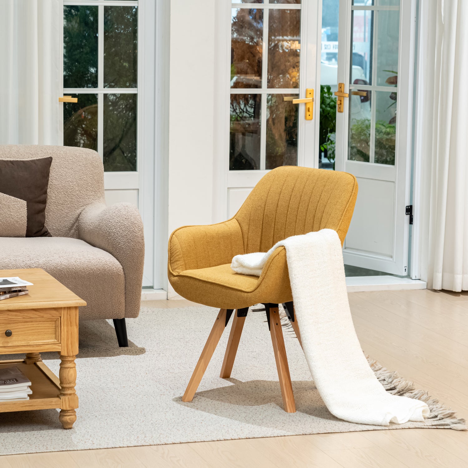Lot de 2 chaises de salle à manger confortables en tissu jaune pivotantes 360° - CARSON FABRIC YELLOW 2PCS