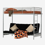 Lit superposé 90x190cm avec banquette convertible canapé et sommier à lattes en métal argenté (matelas non inclus) - LIBERTY