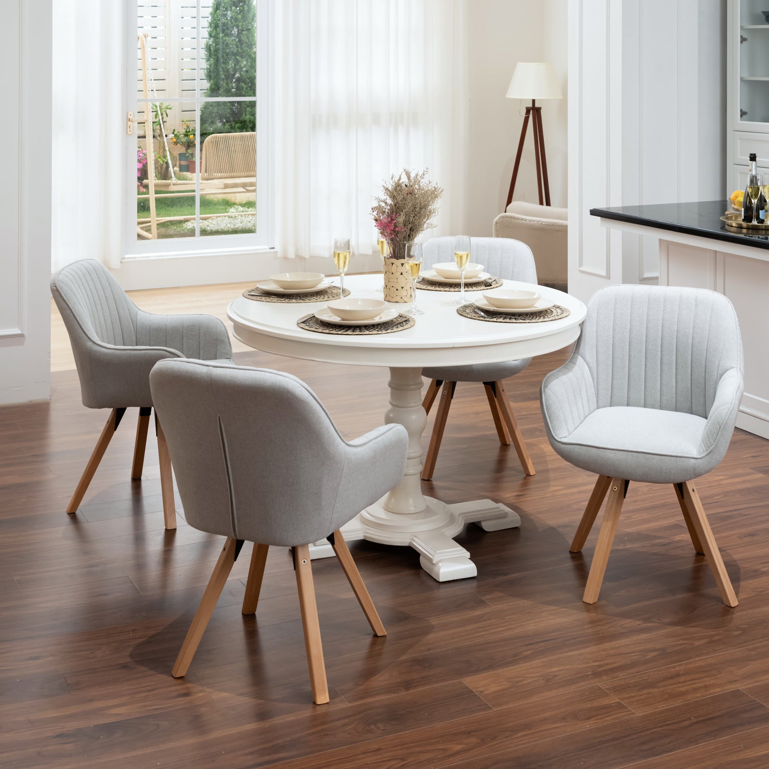 Set aus 4 bequemen Esszimmerstühlen aus beigem Stoff, 360° drehbar – CARSON FABRIC BEIGE 4STK