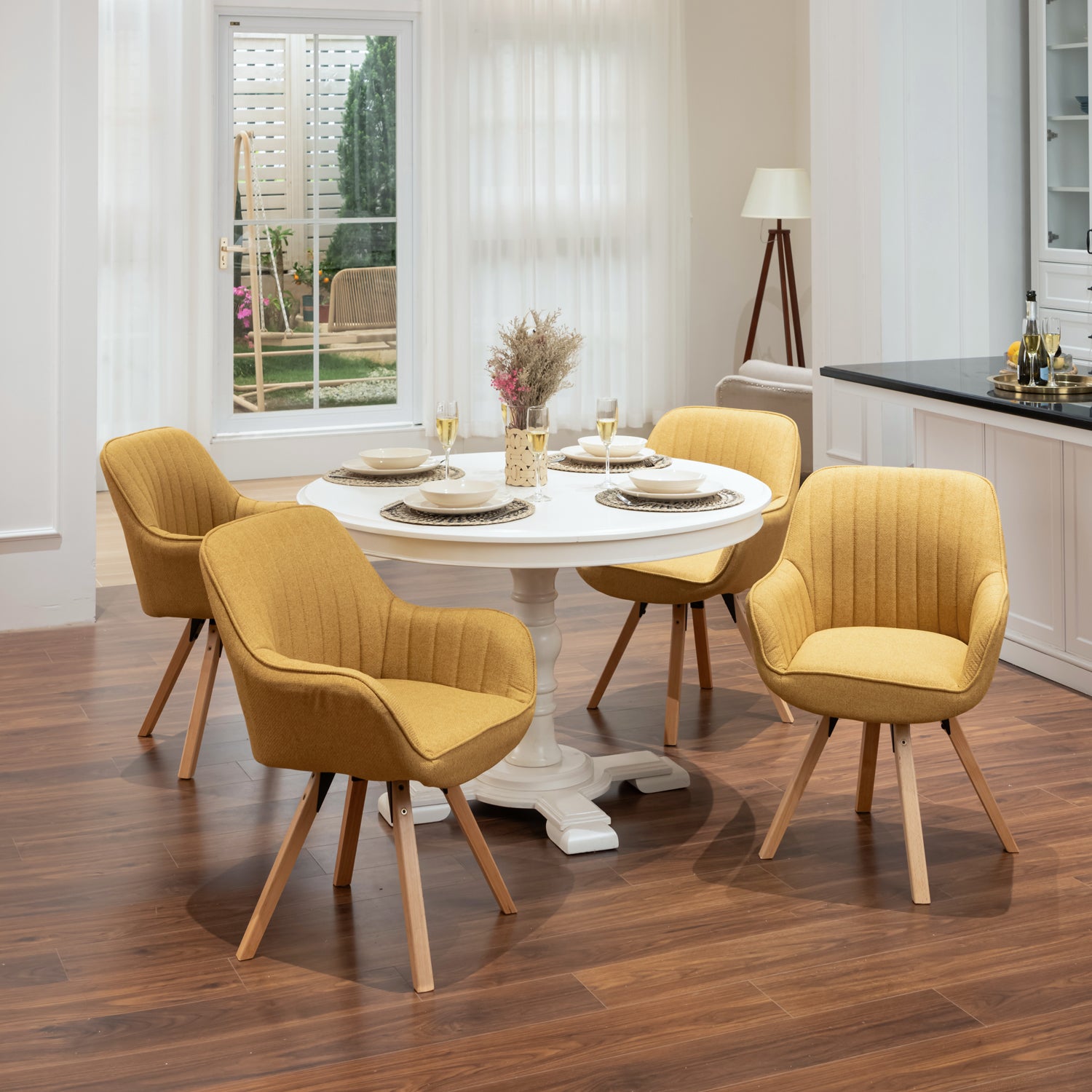 Lot de 4 chaises de salle à manger confortables en tissu jaune pivotantes 360° - CARSON FABRIC YELLOW 4PCS