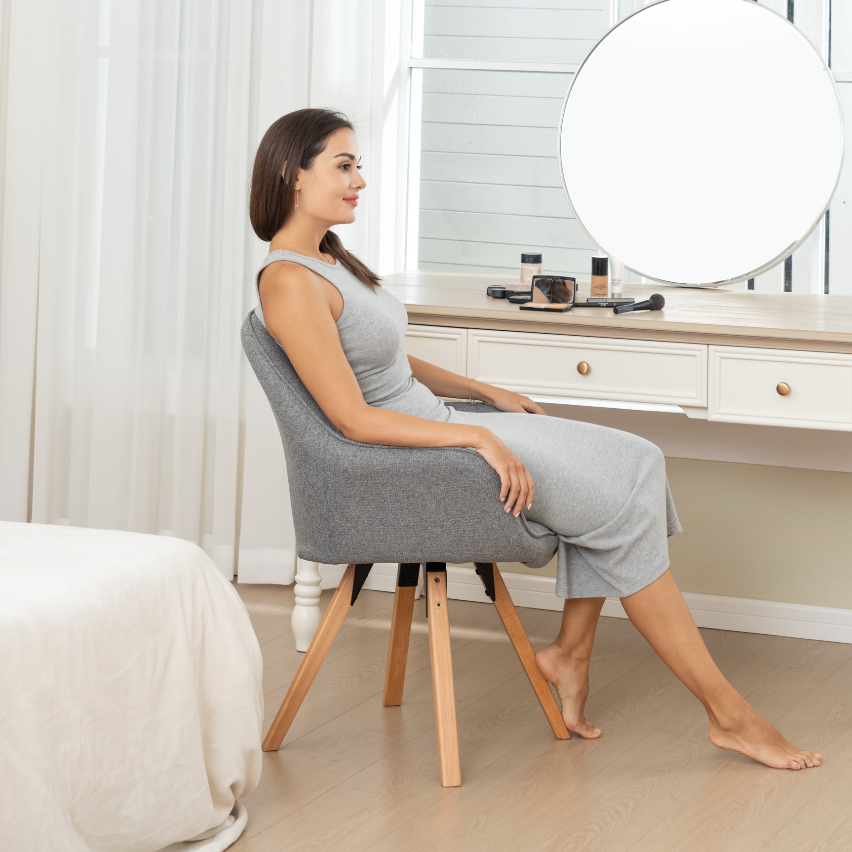 Chaise de salle à manger confortables en tissu gris pivotantes 360° - CARSON FABRIC GREY