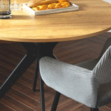 Ensemble de salle à manger de style scandinave comprenant une table ronde en chêne et 2 chaises en velours côtelé gris