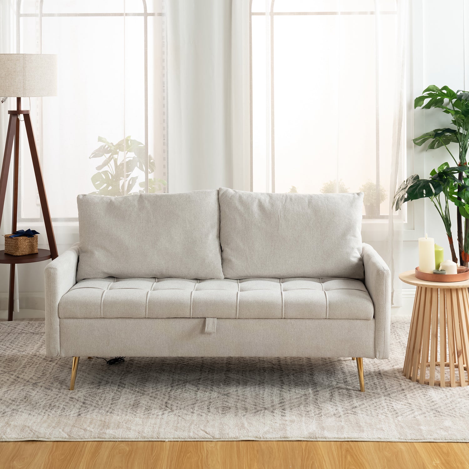 2-Sitzer-Sofa aus beigem Stoff im skandinavischen Stil – AHBARM