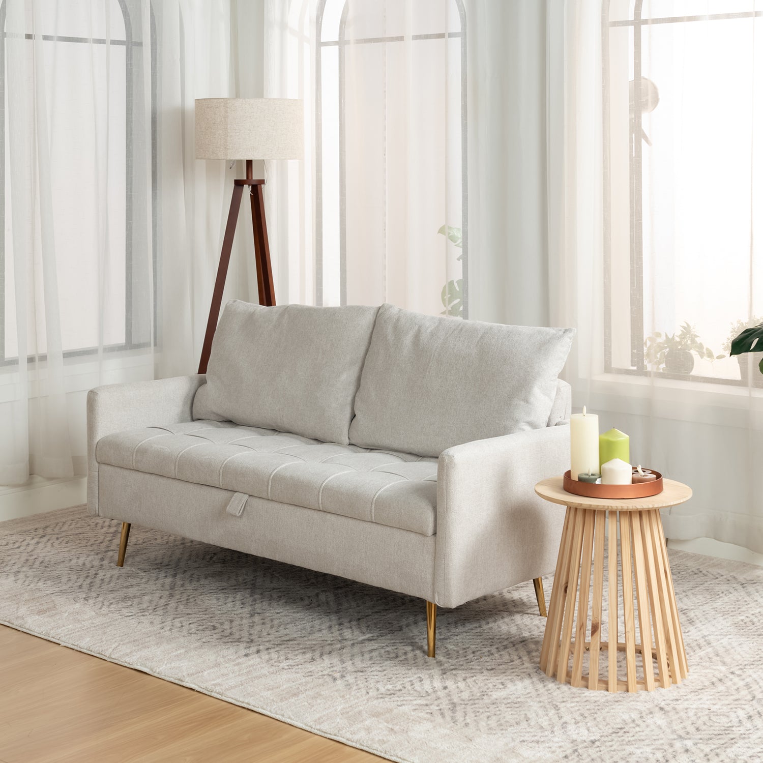 2-Sitzer-Sofa aus beigem Stoff im skandinavischen Stil – AHBARM