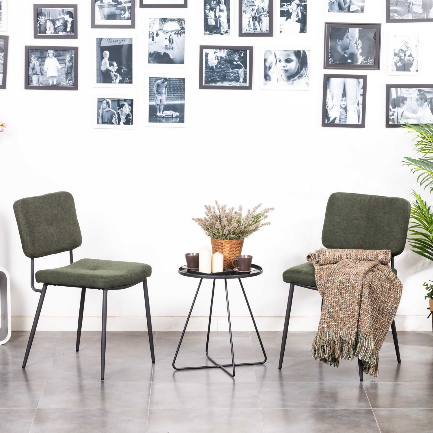 Set of 2 industrial dining room chairs in green fabric - KAROMI