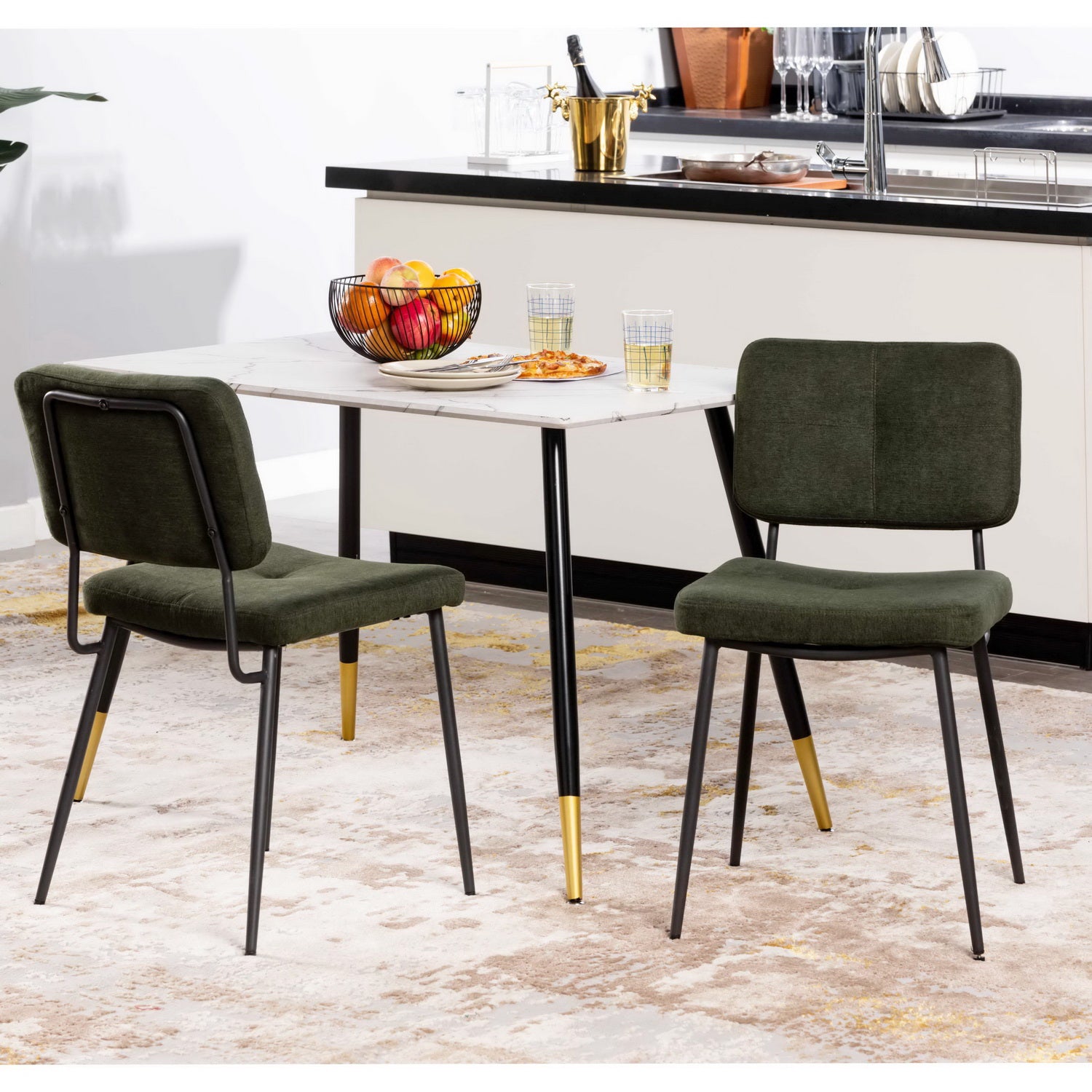Set of 2 industrial dining room chairs in green fabric - KAROMI