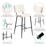 Lot de 6 tabourets de bar scandinaves avec dossier en tissu mouton bouclette beige - POMONA BAR