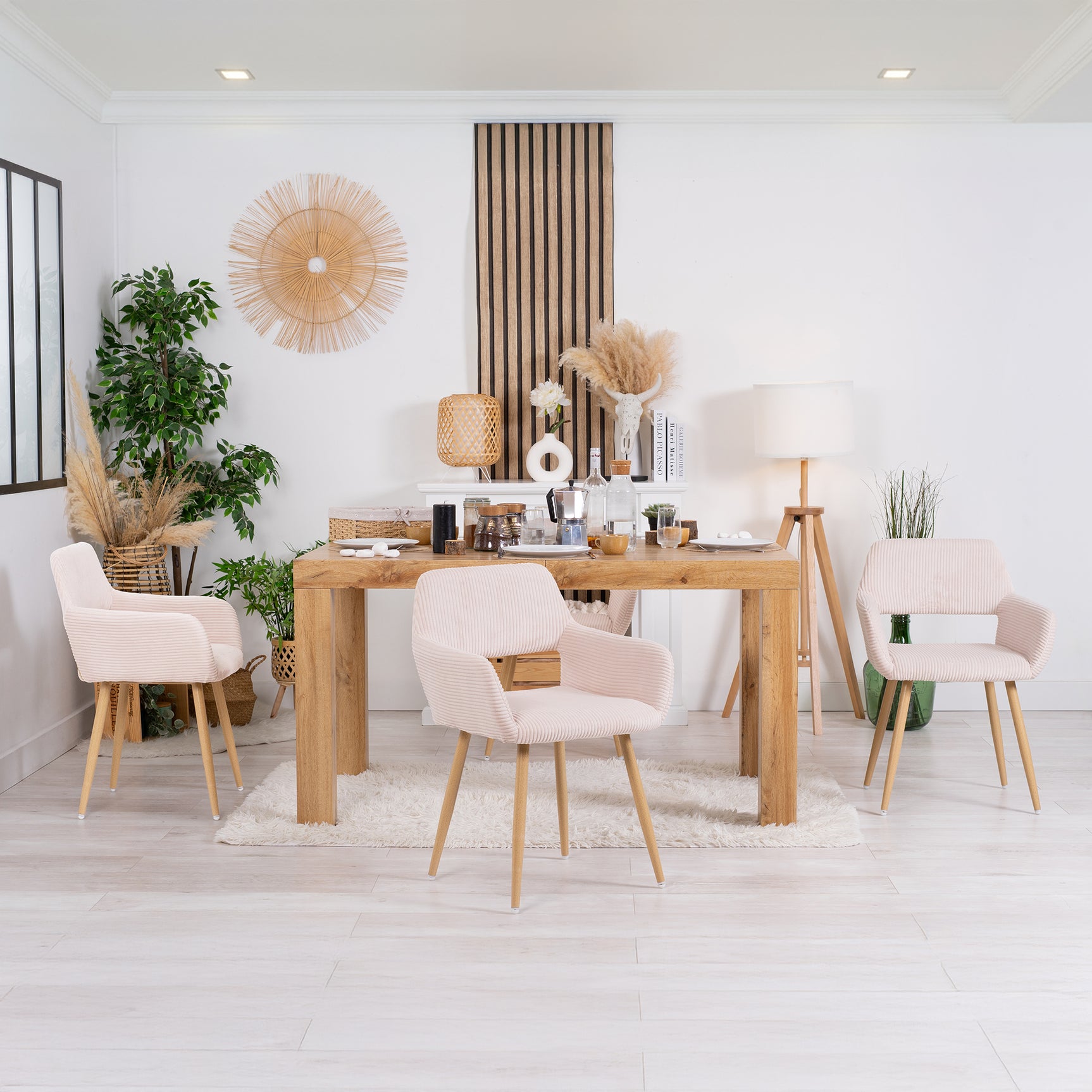 Lot de 2 fauteuils de salle à manger scandinaves avec accoudoirs en velours côtelé beige - CROMWELL CORDUROY
