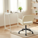 Ensemble avec bureau pliable blanc à roulettes et fauteuil en velours côtelé beige - ASCOLI & ROSS