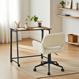 Set mit industriellem Klappschreibtisch auf Rollen und beigem Cordsessel – ASCOLI & ROSS