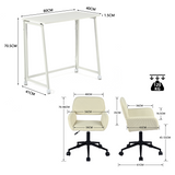 Ensemble avec bureau pliable blanc à roulettes et fauteuil en velours côtelé beige - ASCOLI & ROSS