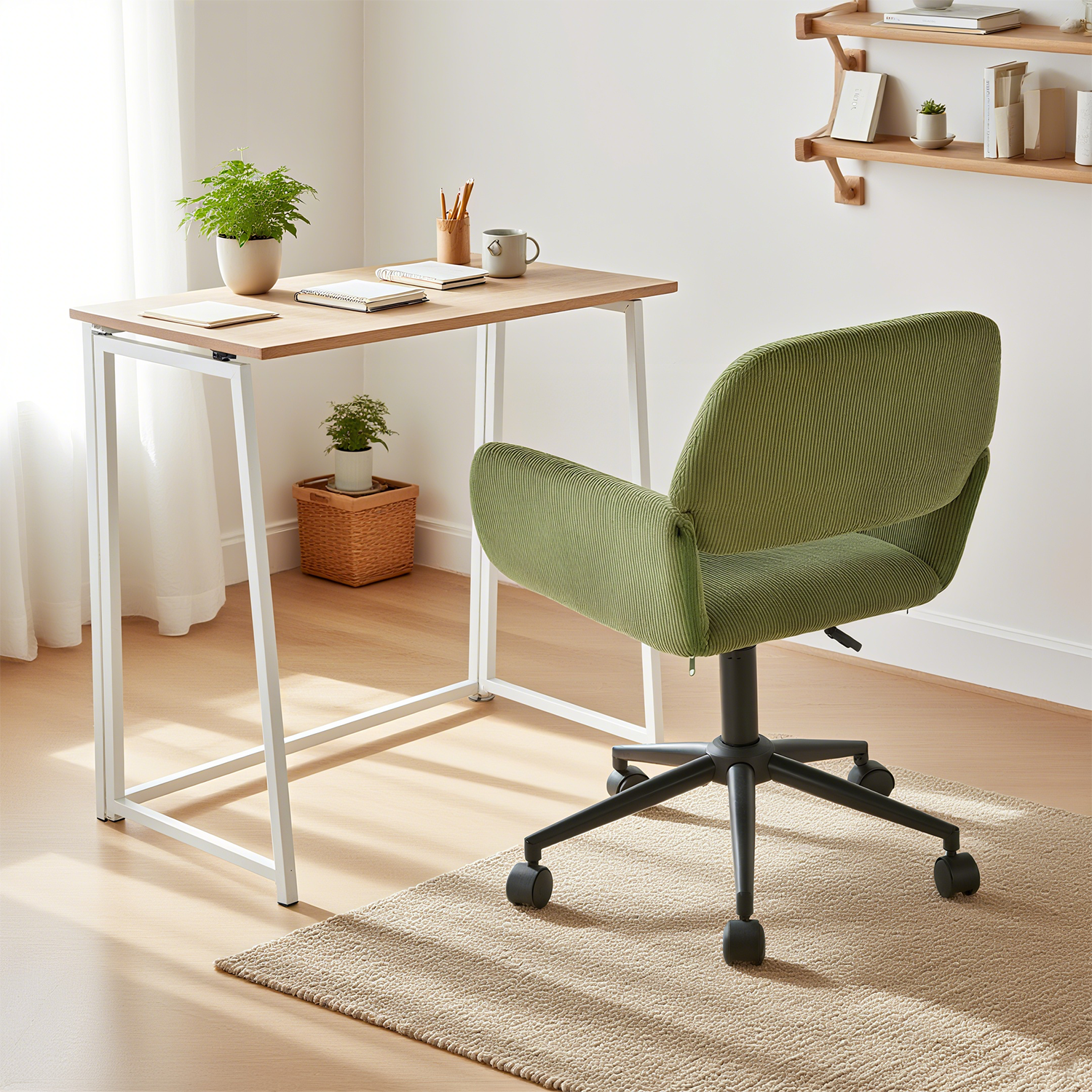Ensemble bureau pliable et fauteuil de bureau en velours côtelé vert olive - ASCOLI & ROSS