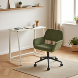 Ensemble avec bureau pliable blanc à roulettes et fauteuil en velours côtelé vert olive - ASCOLI & ROSS