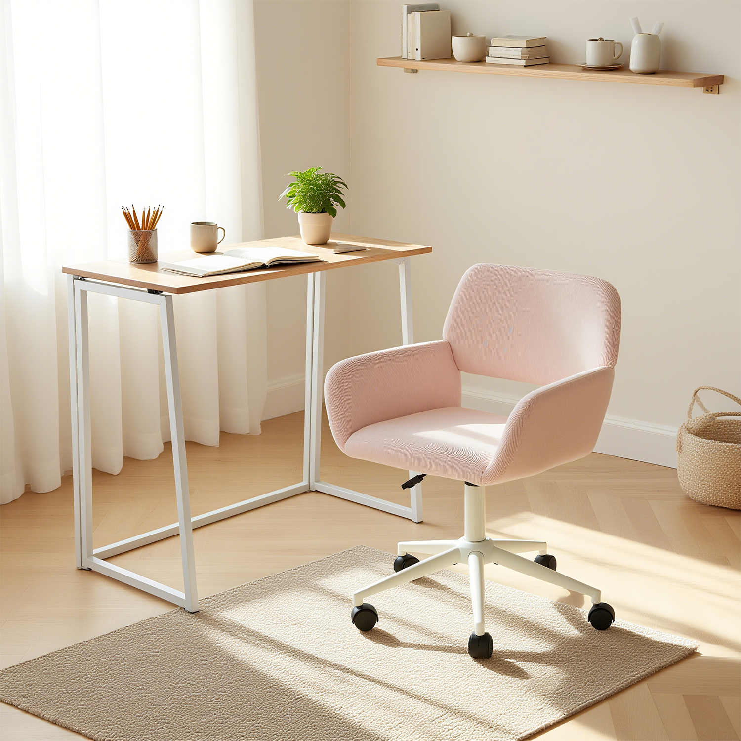 Ensemble bureau pliable et fauteuil de bureau en velours côtelé rose - ASCOLI & ROSS