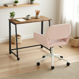 Ensemble avec bureau pliable industriel à roulettes et fauteuil en velours côtelé rose - ASCOLI & ROSS