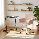 Ensemble avec table d’appoint noire pliable et fauteuil de bureau en velours côtelé rose - BASELINE & ROSS