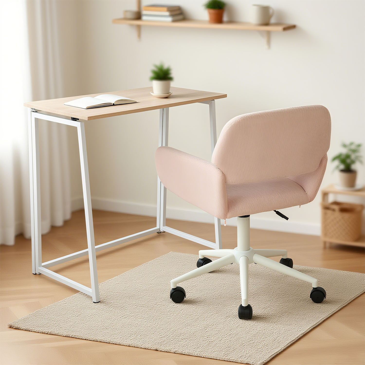 Ensemble bureau pliable et fauteuil de bureau en velours côtelé rose - ASCOLI & ROSS