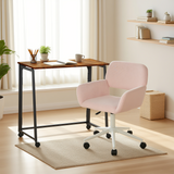 Ensemble avec bureau pliable industriel à roulettes et fauteuil en velours côtelé rose - ASCOLI & ROSS