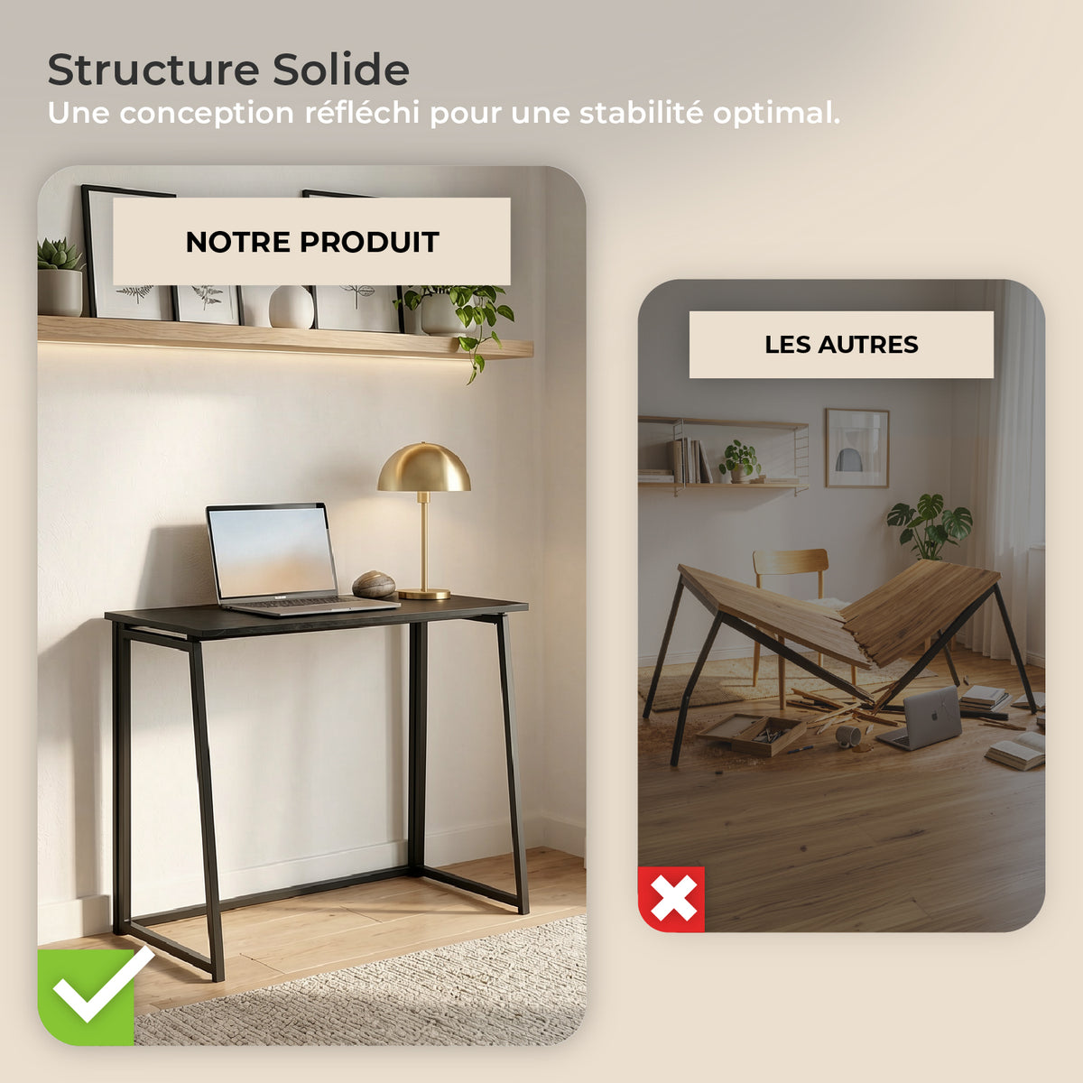 Faltbarer industrieller Desktop in Holz und Black Metall - Ascoli