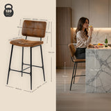 Set of 2 industrial bar stools with suede back - POMONA BAR