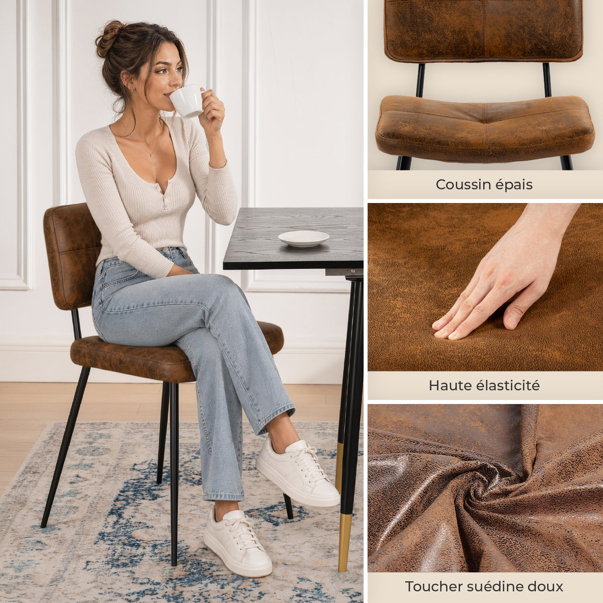 Set of 4 industrial suede dining room chairs - POMONA
