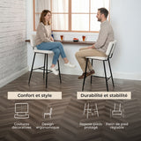 Lot de 2 tabourets de bar scandinaves avec dossier en tissu mouton bouclette beige  - POMONA BAR