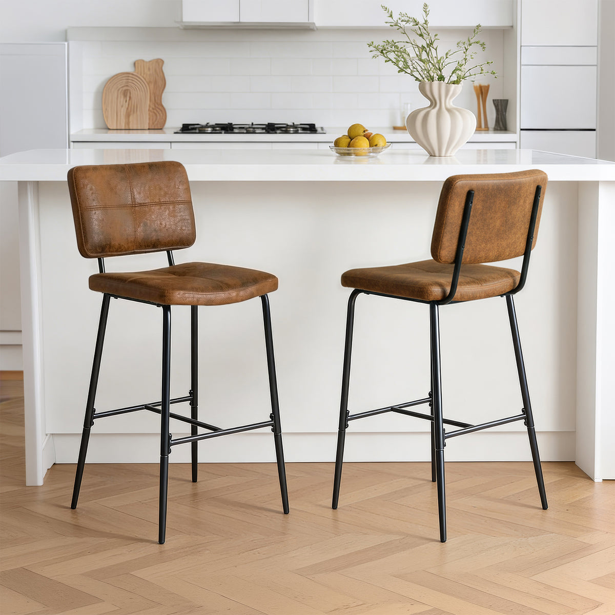 Set of 2 industrial bar stools with suede back - POMONA BAR