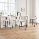 Lot de 4 tabourets de bar scandinaves avec dossier en tissu mouton bouclette beige - POMONA BAR