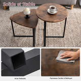 Lot de 2 tables basses gigognes style vintage et industriel en métal noir et bois imitation bois - LAYA VINTAGE