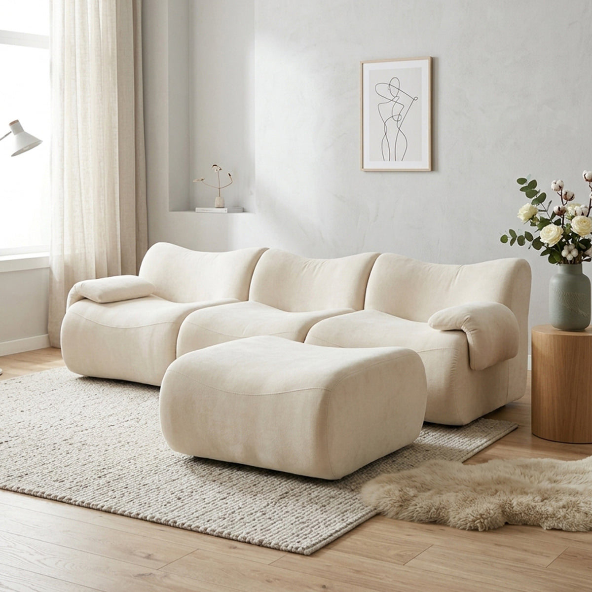 Canapé modulaire chenille beige 3 place