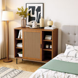 Küchen-Sideboard aus Holz im Landhausstil mit 2 Schiebetüren und verstellbaren Regalen – 100 × 90 × 37 cm