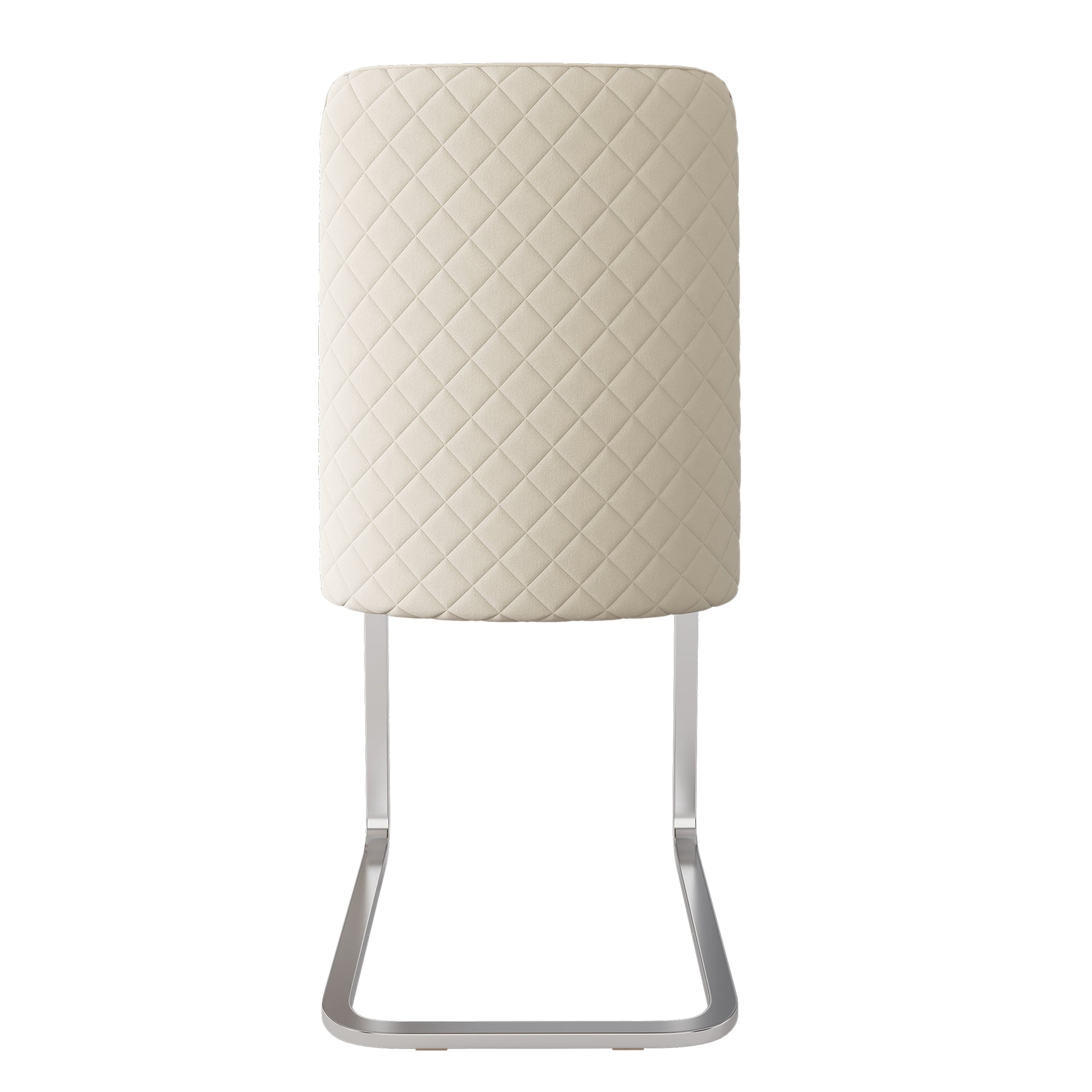 Set von 2 Beige Samt Essstühlen mit Diamantmuster und silbernen Metallfüßen hinten