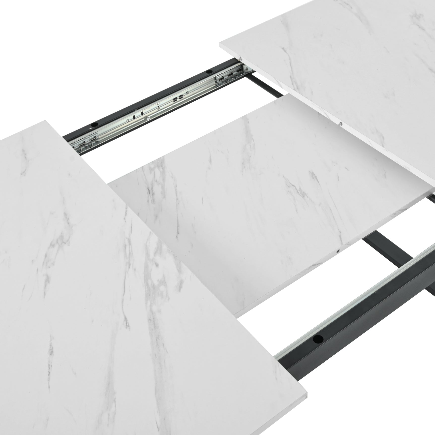 Extensible dining table 140/180x80x75 cm with MDF tray white marble effect and black metal feet