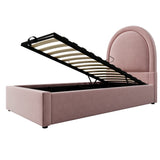 Lit enfant rembourré 90×200 cm (sans matelas) en velours rose avec tête de lit arquée