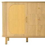 Eichen-Caning-Buffet mit 3 Schubladen, 2 Türen, einstellbaren Regalen und Anti-Breeching-Geräte-120 × 40 × 74 cm