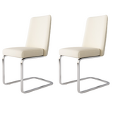 Set von 2 Beige Samt Essstühlen mit Diamantmuster und silbernen Metallfüßen hinten
