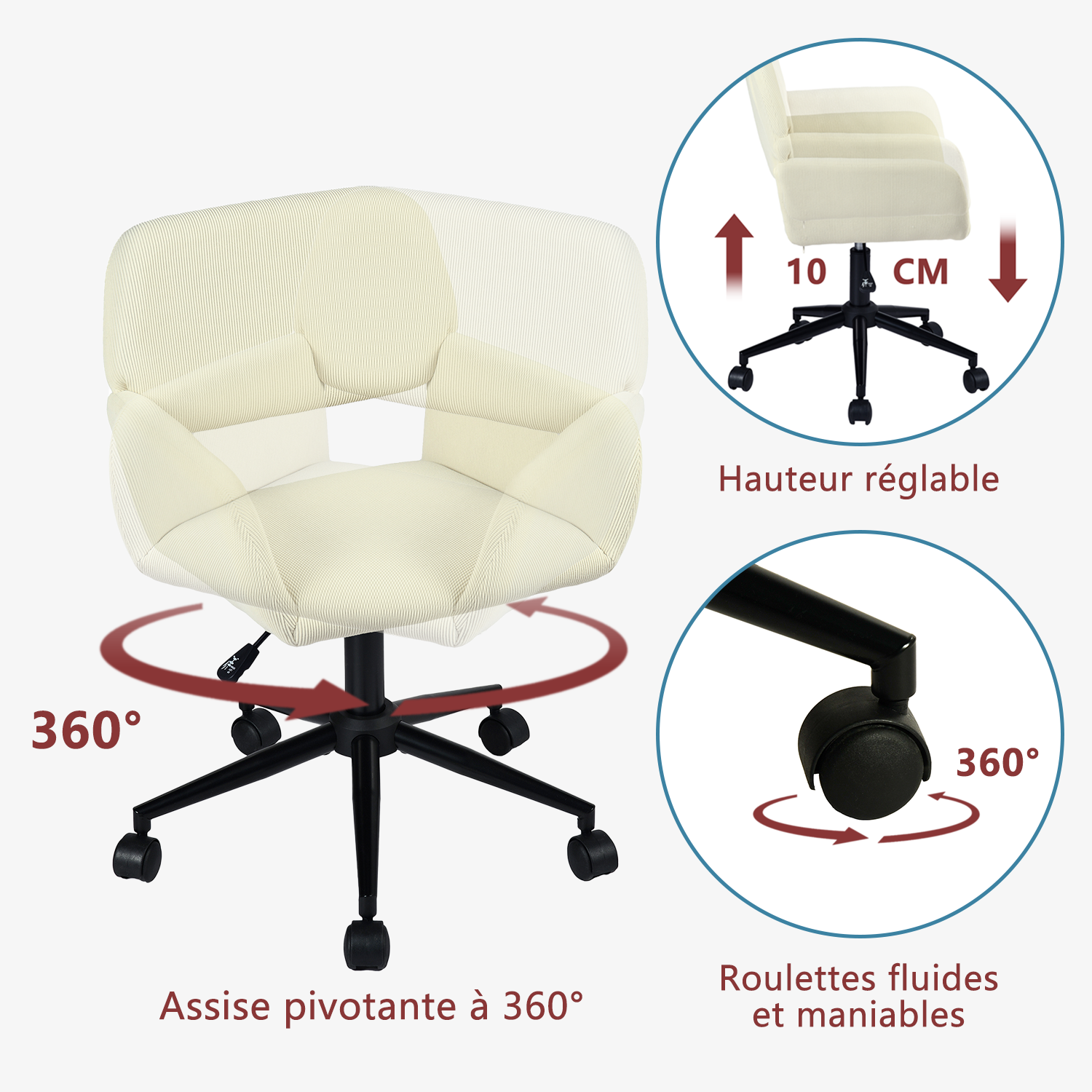 Foldable Office in black metal and desktop chair in beige velvet - ASCOLI & ROSS