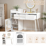 Coiffeuse avec miroir LED 3 couleurs, table de maquillage en bois avec 3 tiroirs et armoire latérale, design extensible