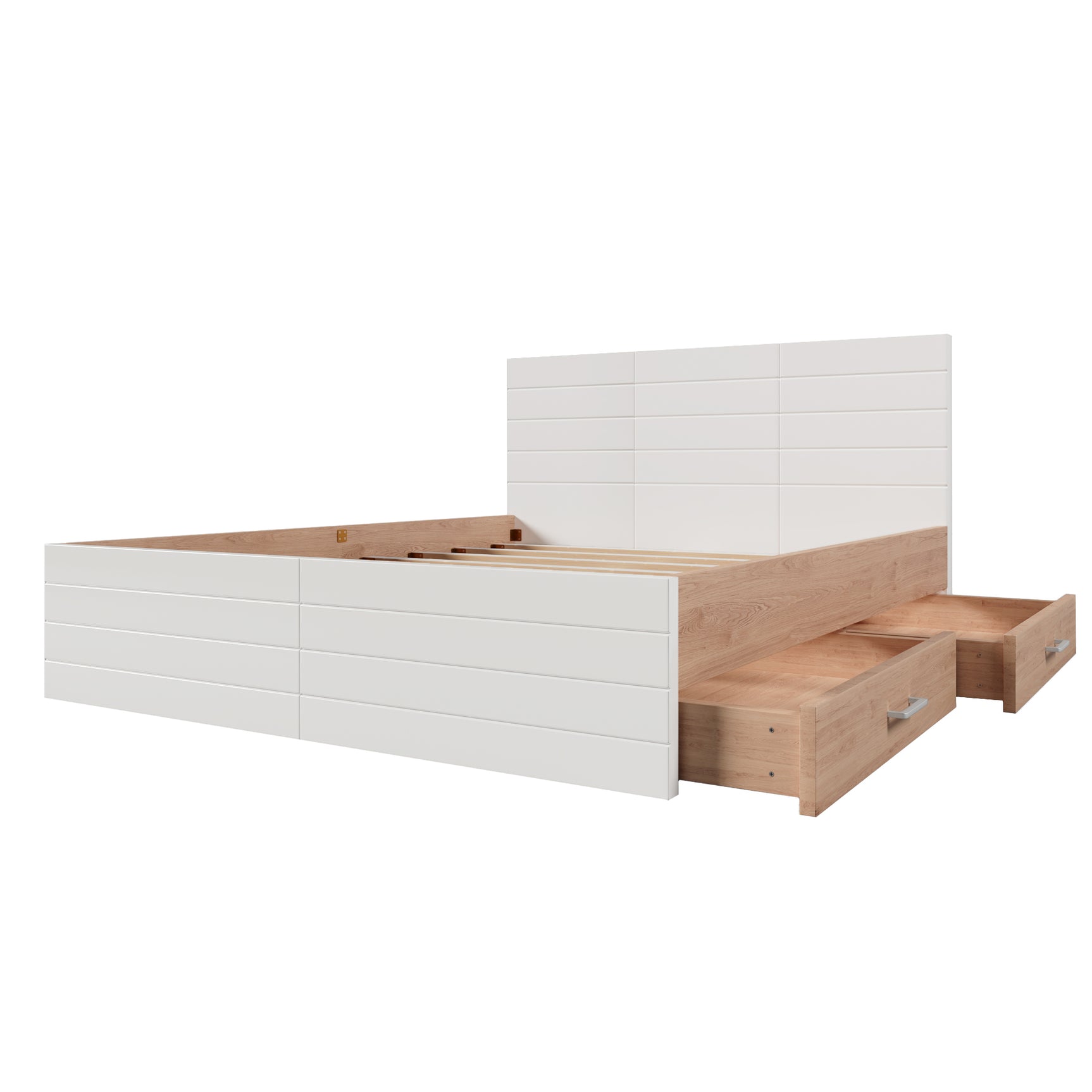 Doppelbett 140x200 cm in Holz mit Lattenbasis und 2 Lagerschubladen (ohne Matratzen)