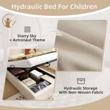 Children's bed 90 × 200 cm padded (without mattresses) in bed beige with arched headboard