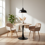 Ensemble de salle à manger de style scandinave comprenant une table ronde en chêne et 2 chaises en velours côtelé beige